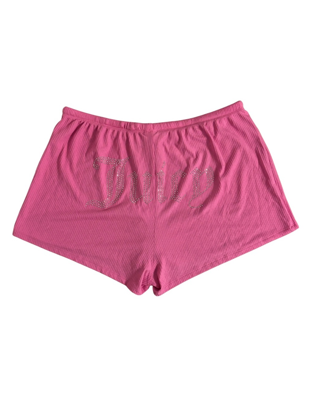 Juicy Couture Pink Women's Ribbed Sleep Shorts with Rhinestone Accent